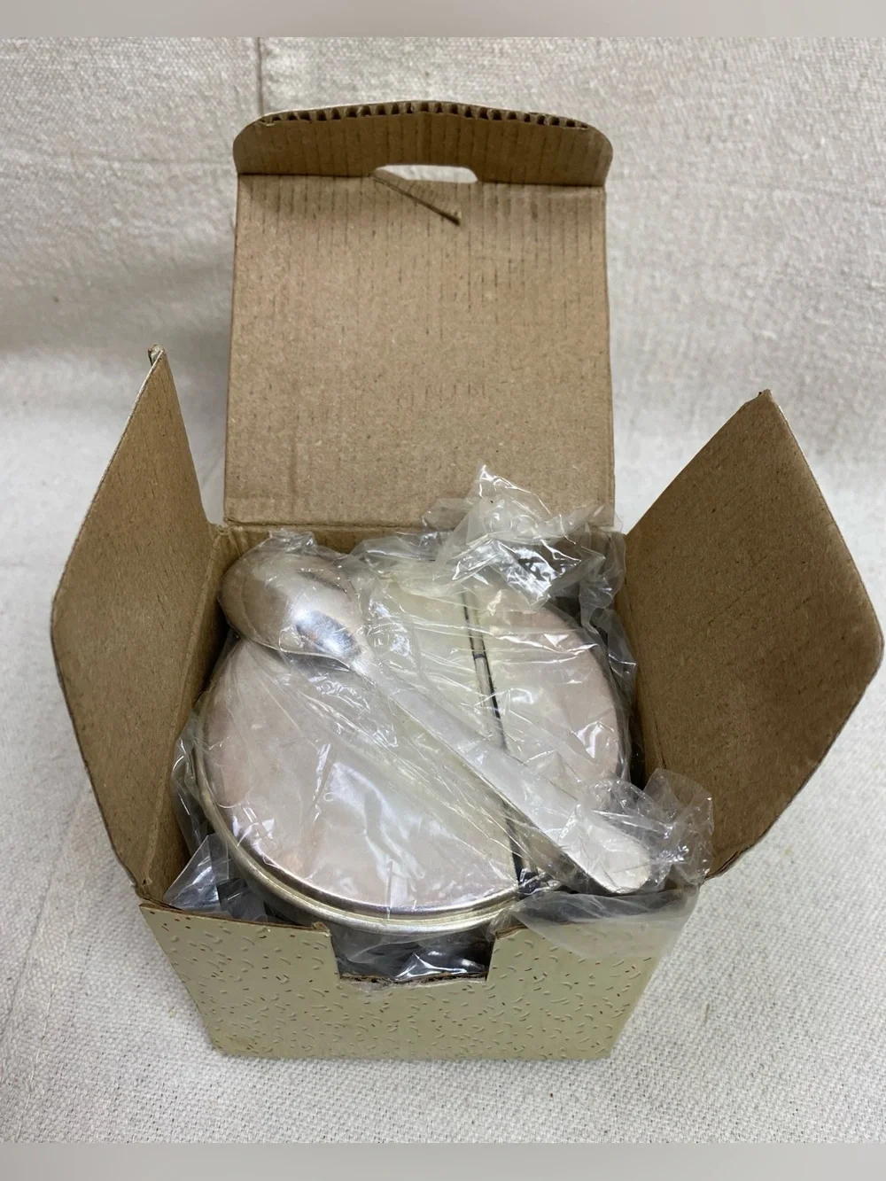 Silver plated Brass Coffee Canister w Spoon